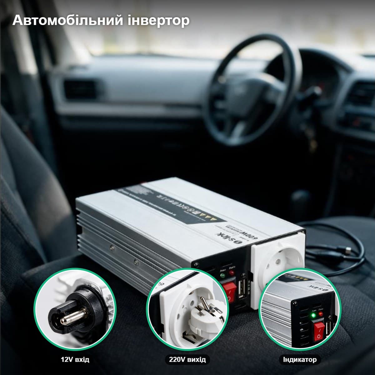 Автомобільний інвертор 12V-220V 300W S-Link SL-300W — фото 3