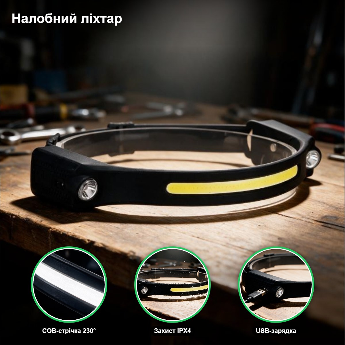 Налобний ліхтар з сенсором руху LED Induction IPX4 — фото 3